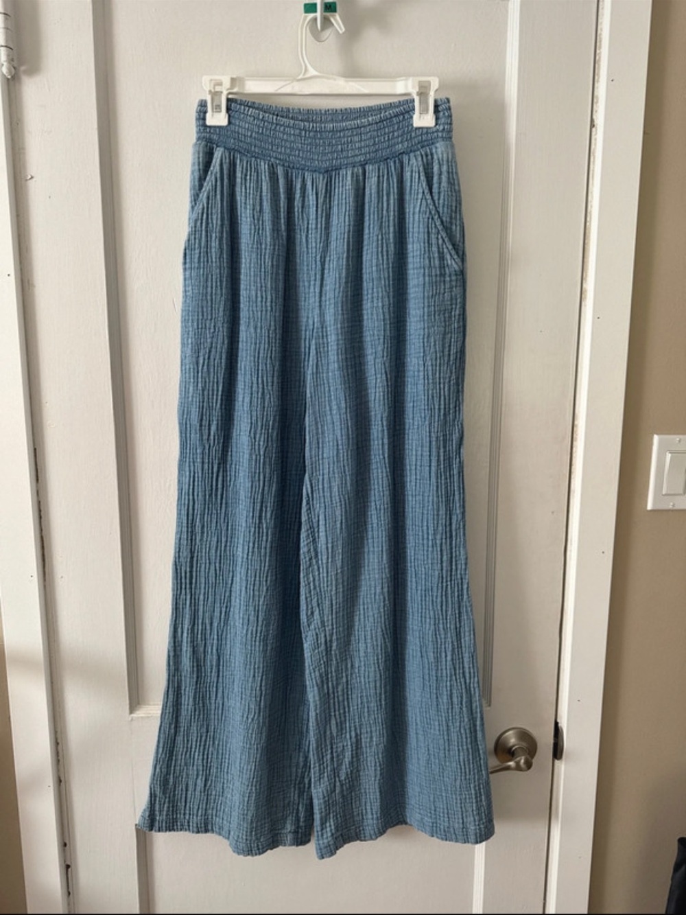 S. Aerie. Light Blue Smocked-Waist Boho pants